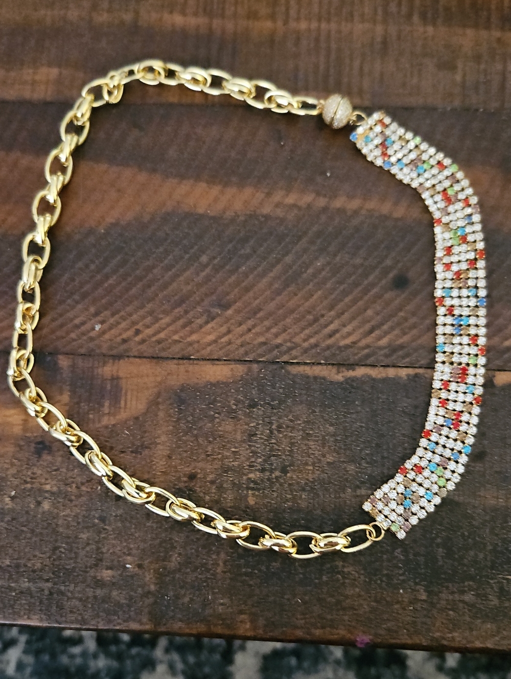 Gold-Tone Multicolor Crystal Chain Necklace
